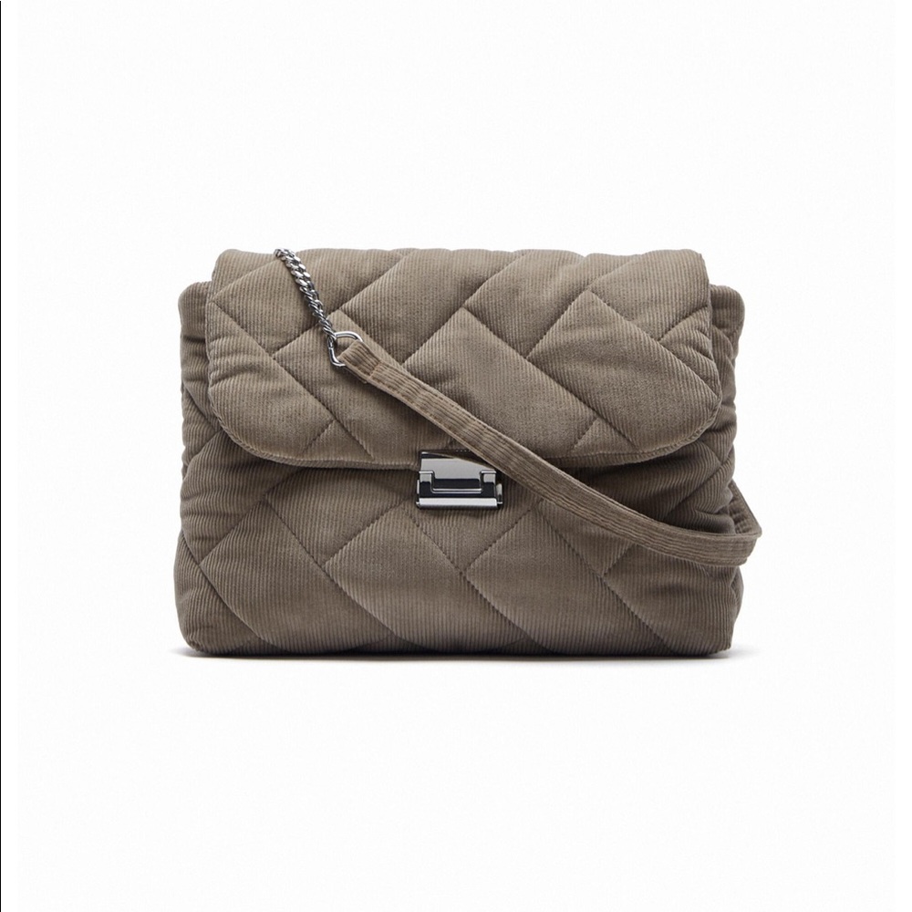 ZARA QUILTED CORDUROY MAXI CROSSBODY BAG